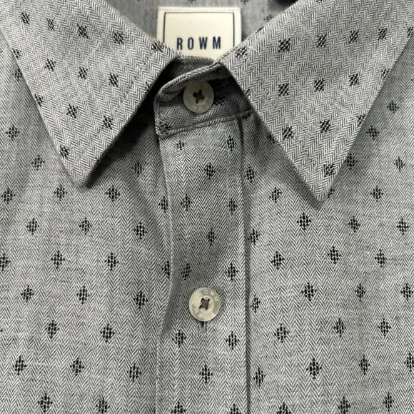 ROWM Mens Shirt XL Grey Button Down Herringbone Geometric Preppy Academia Office - Picture 10 of 10